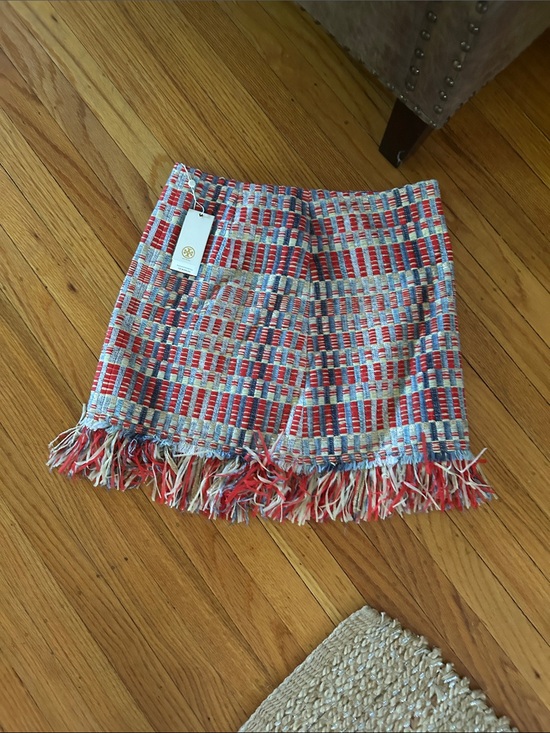 Tory Burch Dresses & Skirts - Tory Burch Red & Blue Woven Fringe Mini Skirt